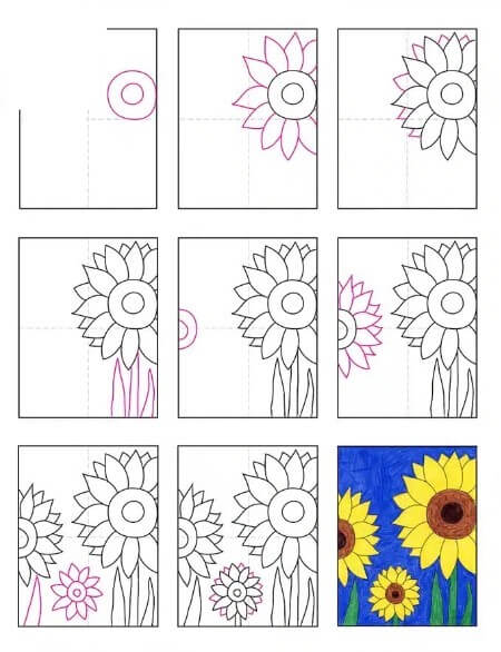 How to draw Sunflowers idea (25)