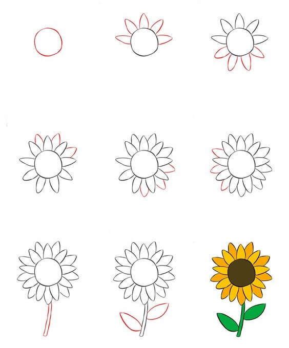How to draw Sunflowers idea (4)