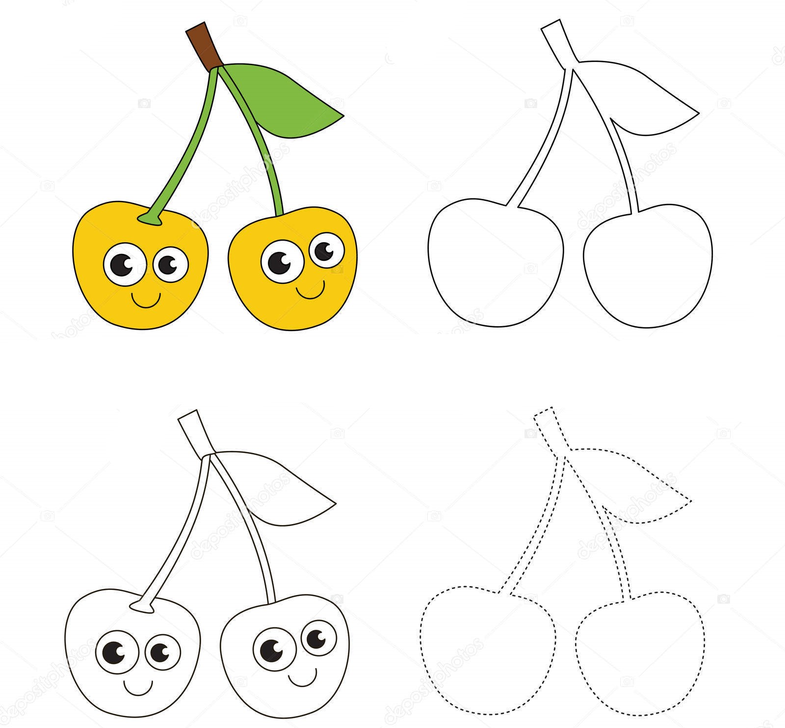 How to draw Yellow cherry 2