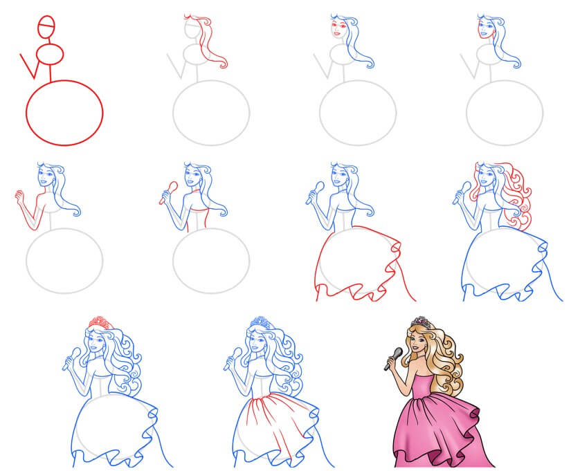 How to draw Barbie idea 16 step by step Drawing Photos