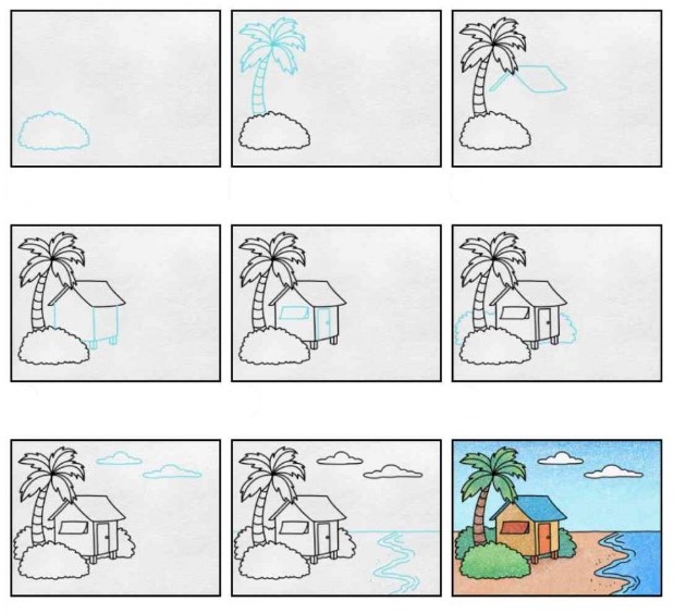 How to draw Beach hut