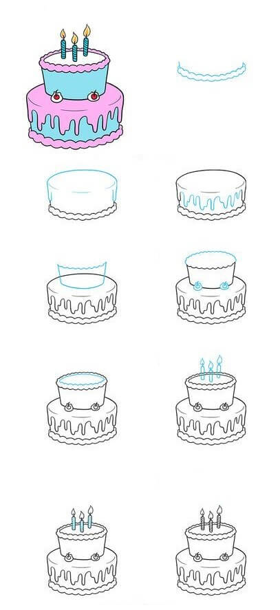 How to draw Birthday cake idea (18)