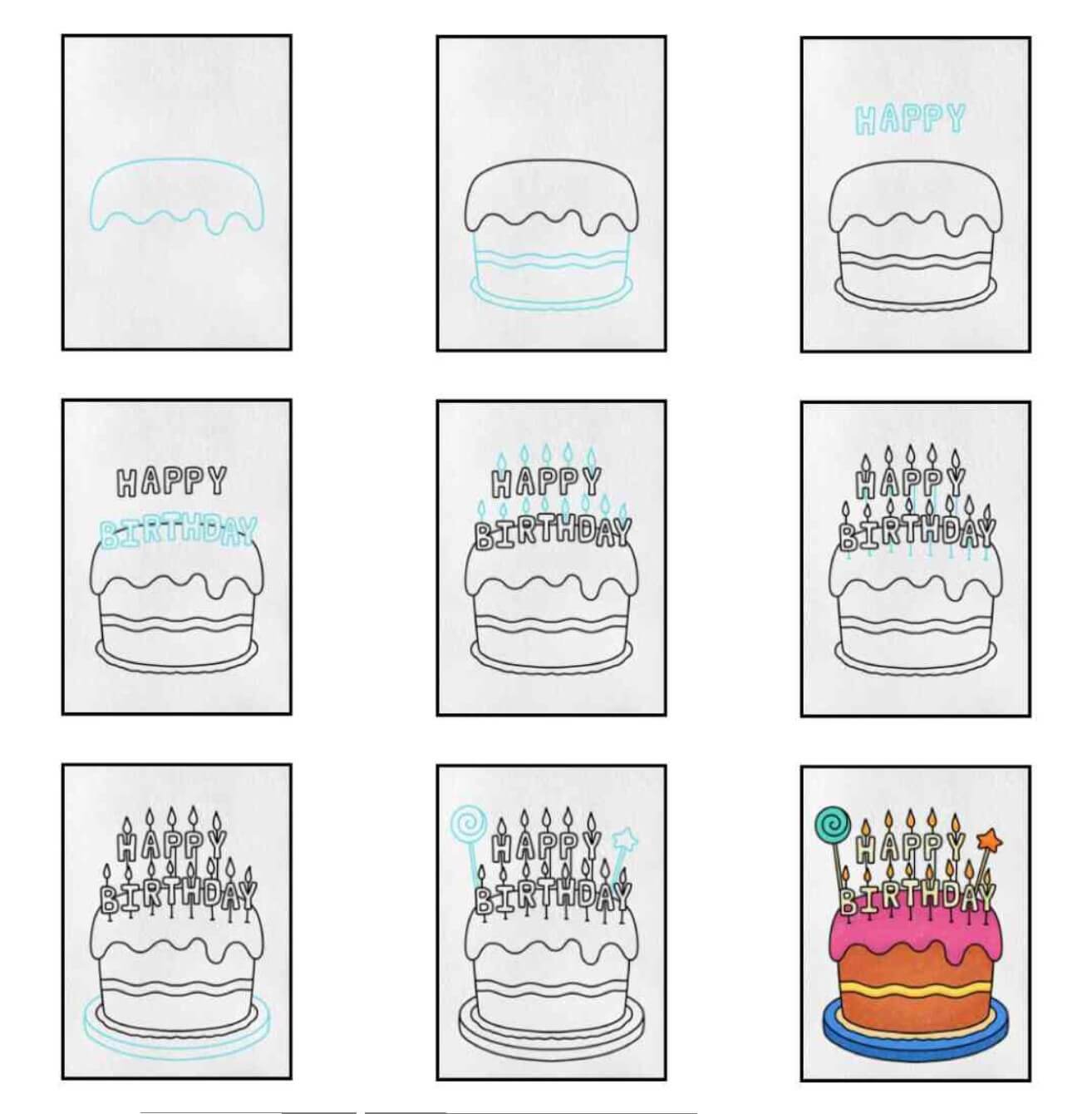 Birthday cake idea (25) Drawing Ideas