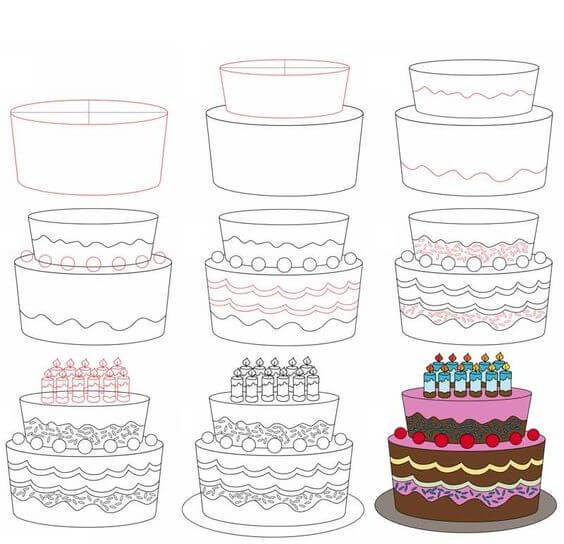 Birthday cake idea (30) Drawing Ideas