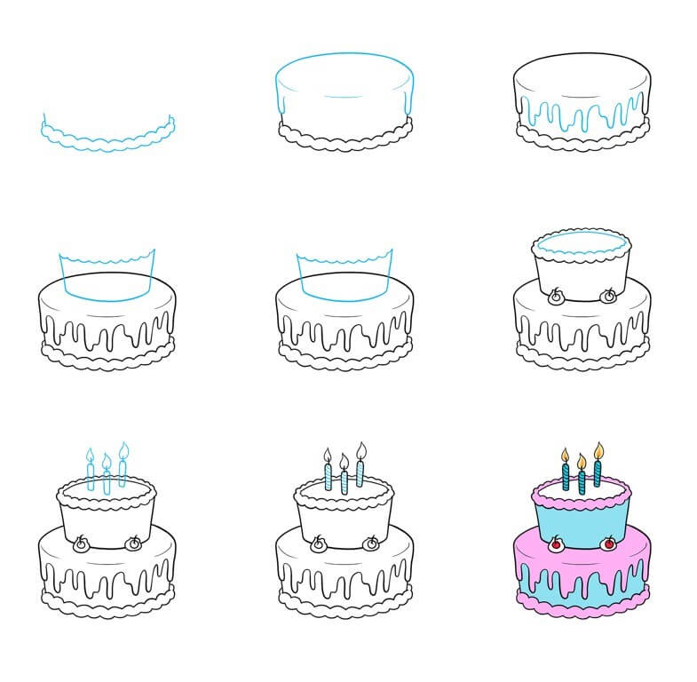 Birthday cake idea (42) Drawing Ideas