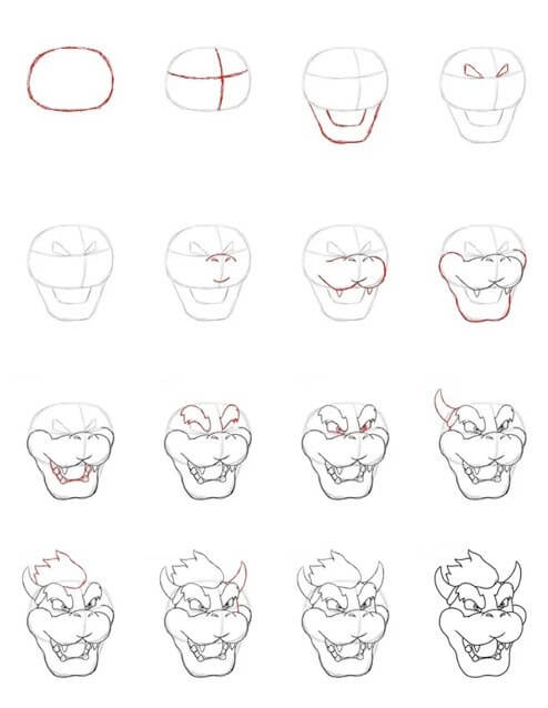 How to draw Bowser head (2)