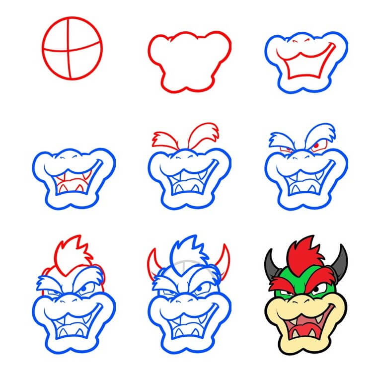 How to draw Bowser head