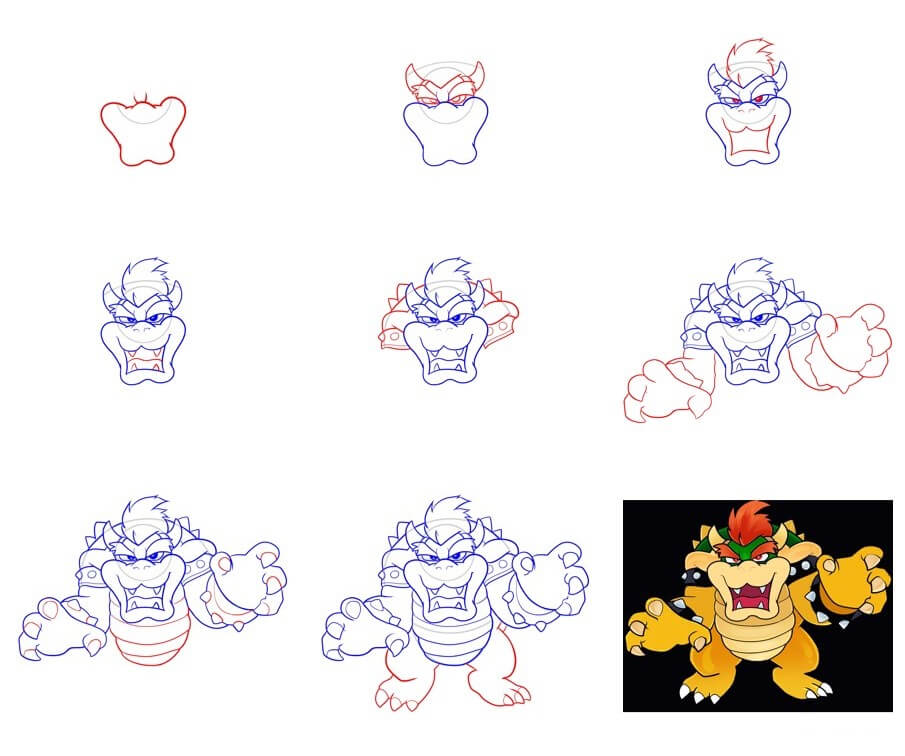 How to draw Bowser idea (13)