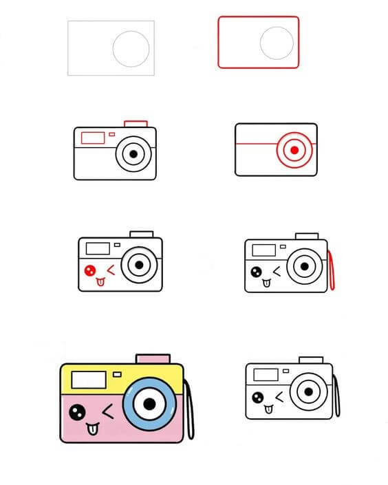 How to draw Cartoon camera (1)