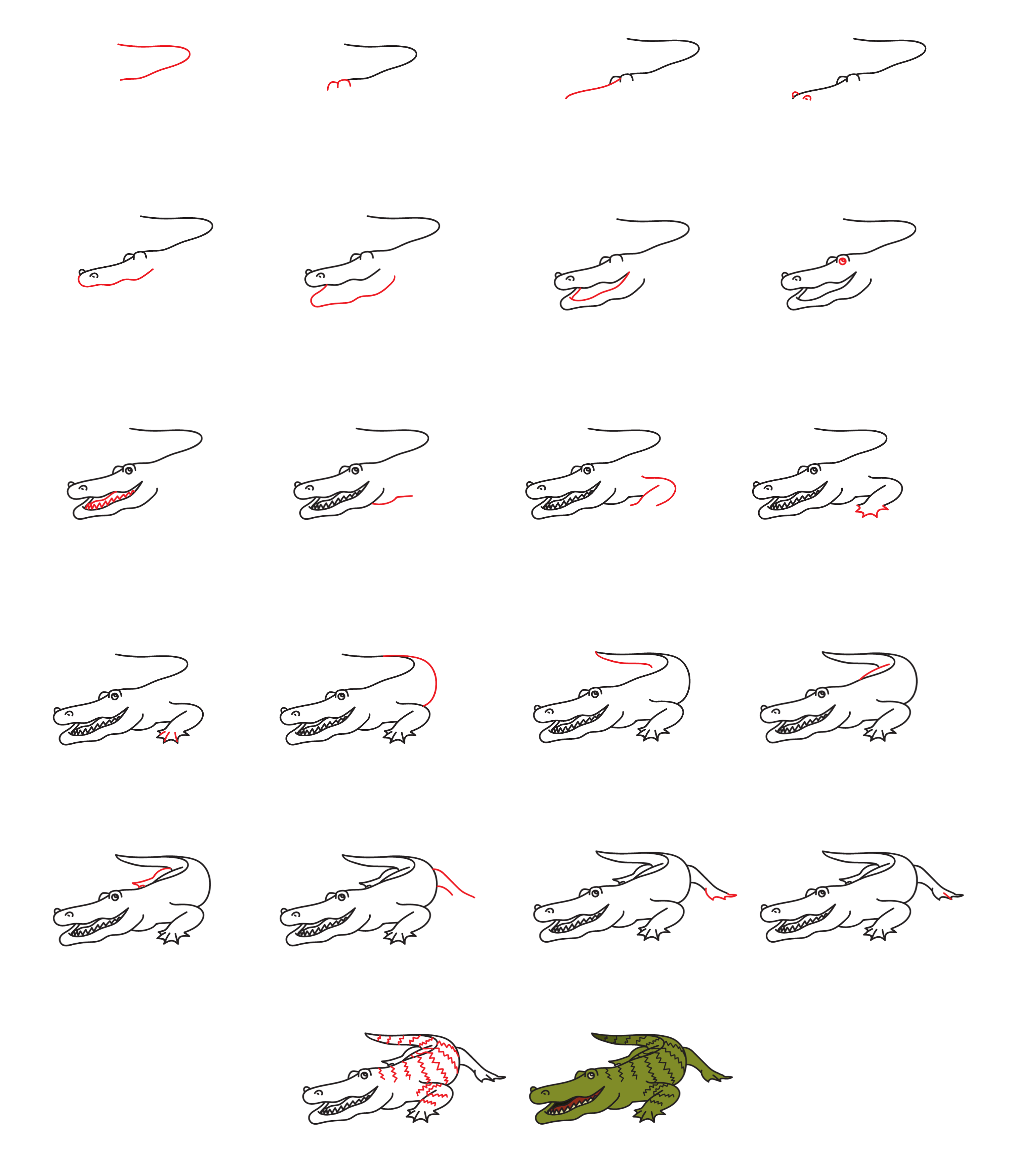 Draw simple alligator Drawing Ideas