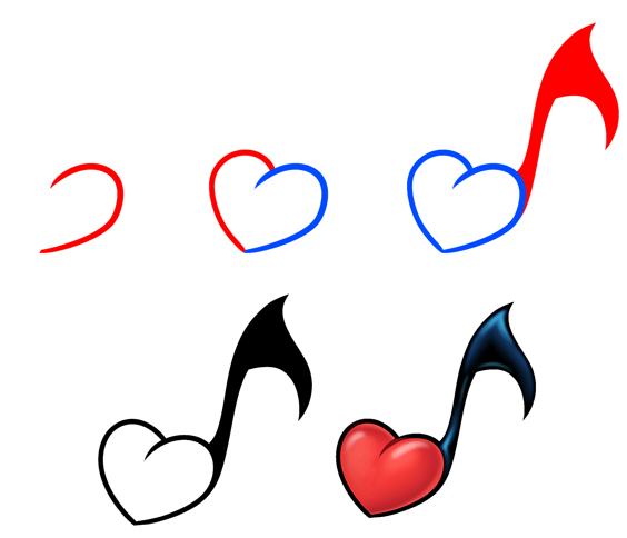 Heart-shaped musical notes Drawing Ideas