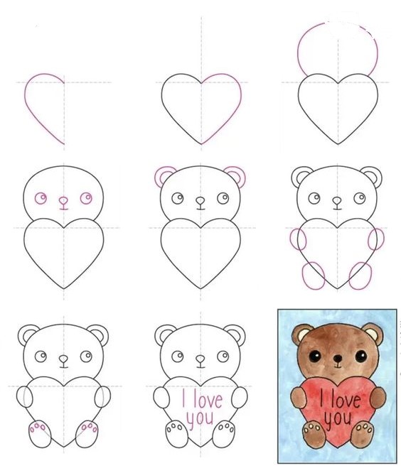 Heart teddy bear (3) Drawing Ideas