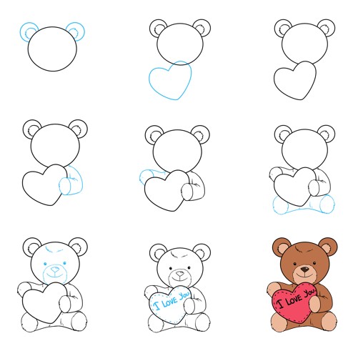 Heart teddy bear (4) Drawing Ideas
