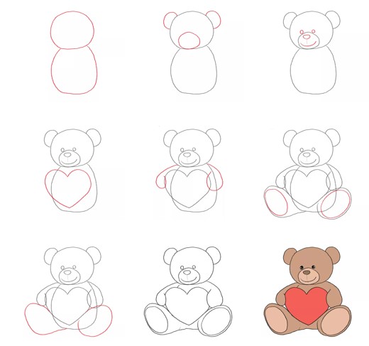 Heart teddy bear (5) Drawing Ideas