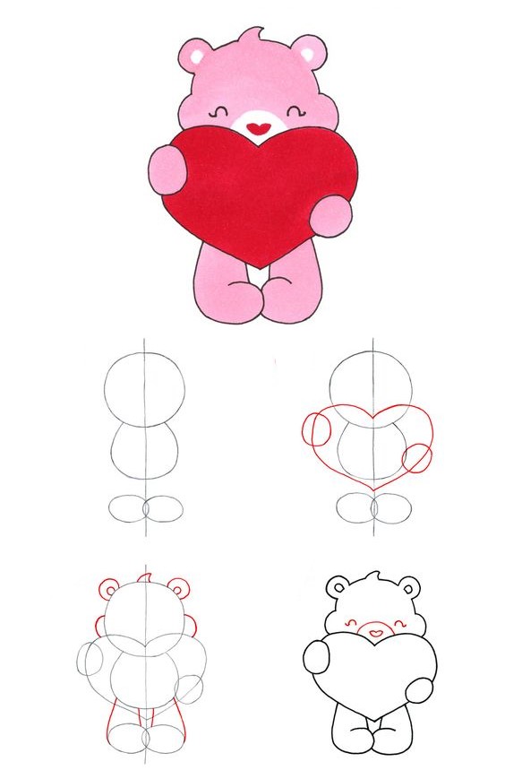 Heart teddy bear (7) Drawing Ideas