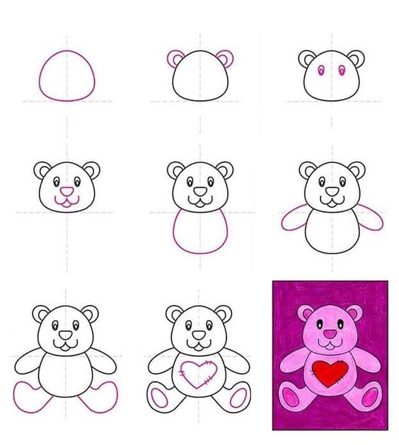 Heart teddy bear (8) Drawing Ideas