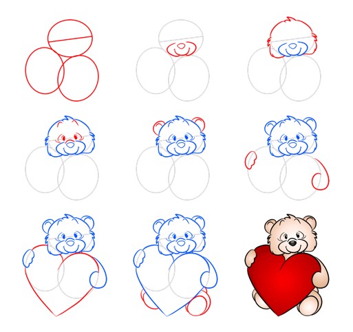Heart teddy bear (9) Drawing Ideas