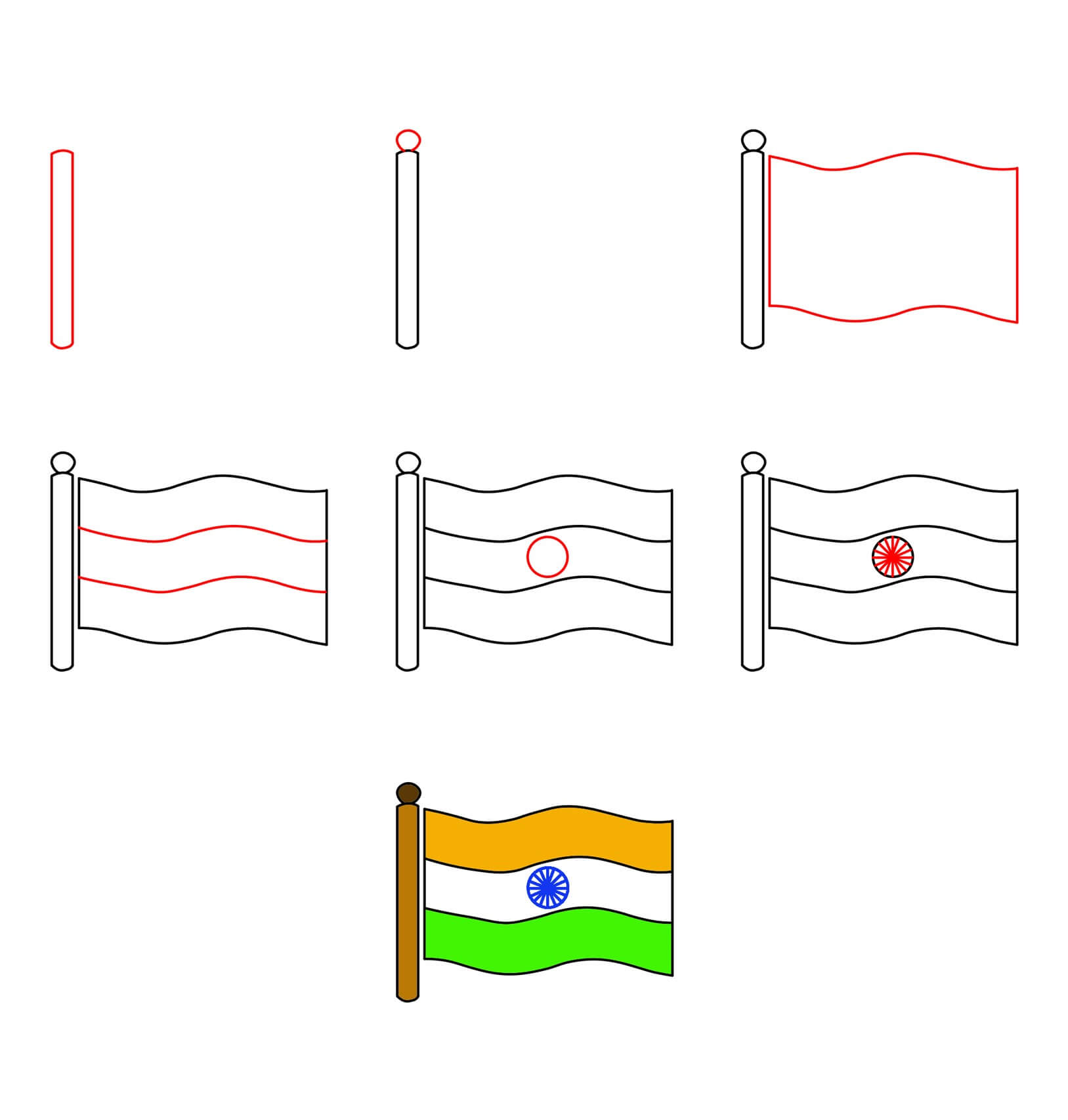 Indian flag flying Drawing Ideas