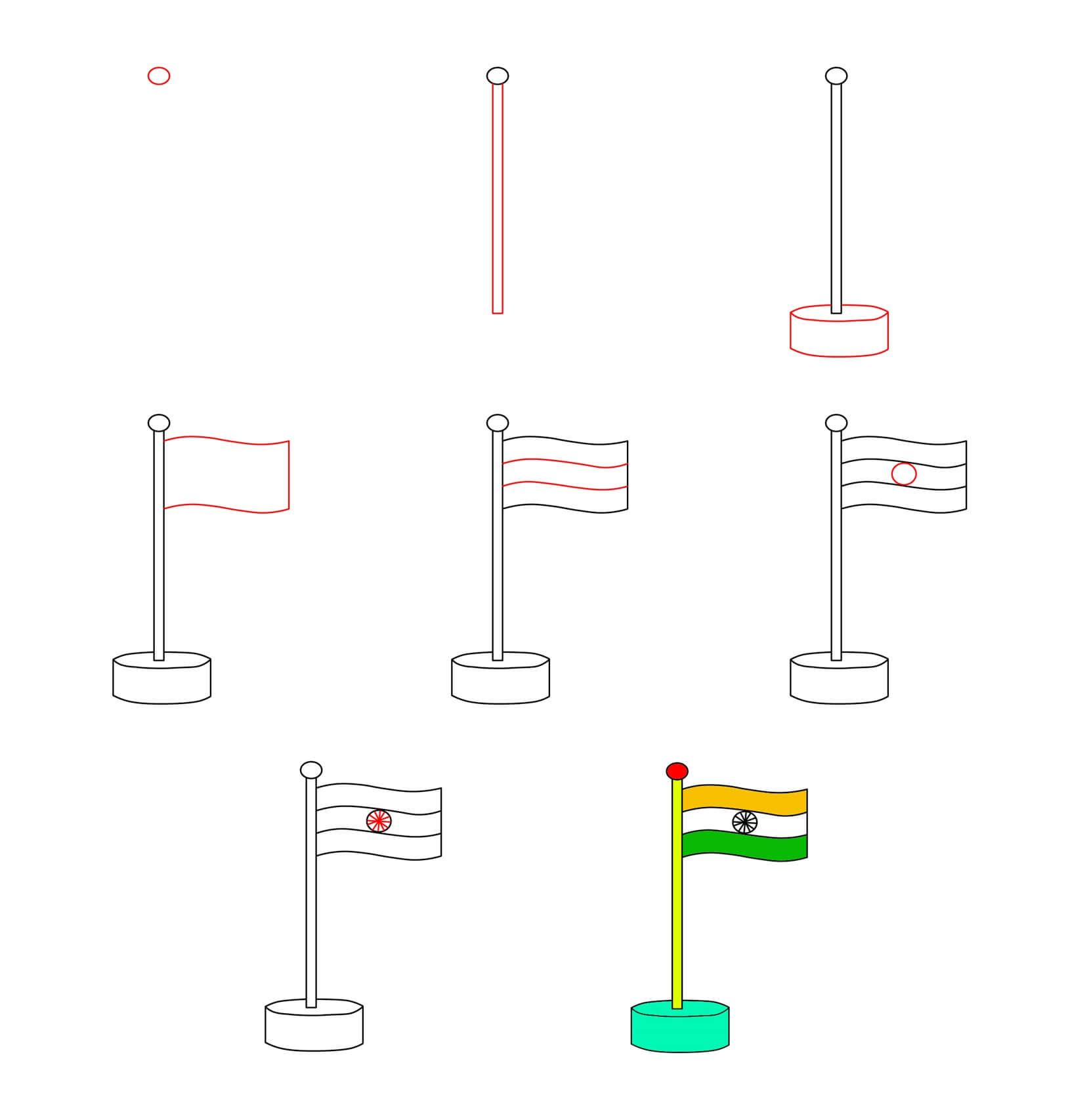 Indian flagpole (2) Drawing Ideas