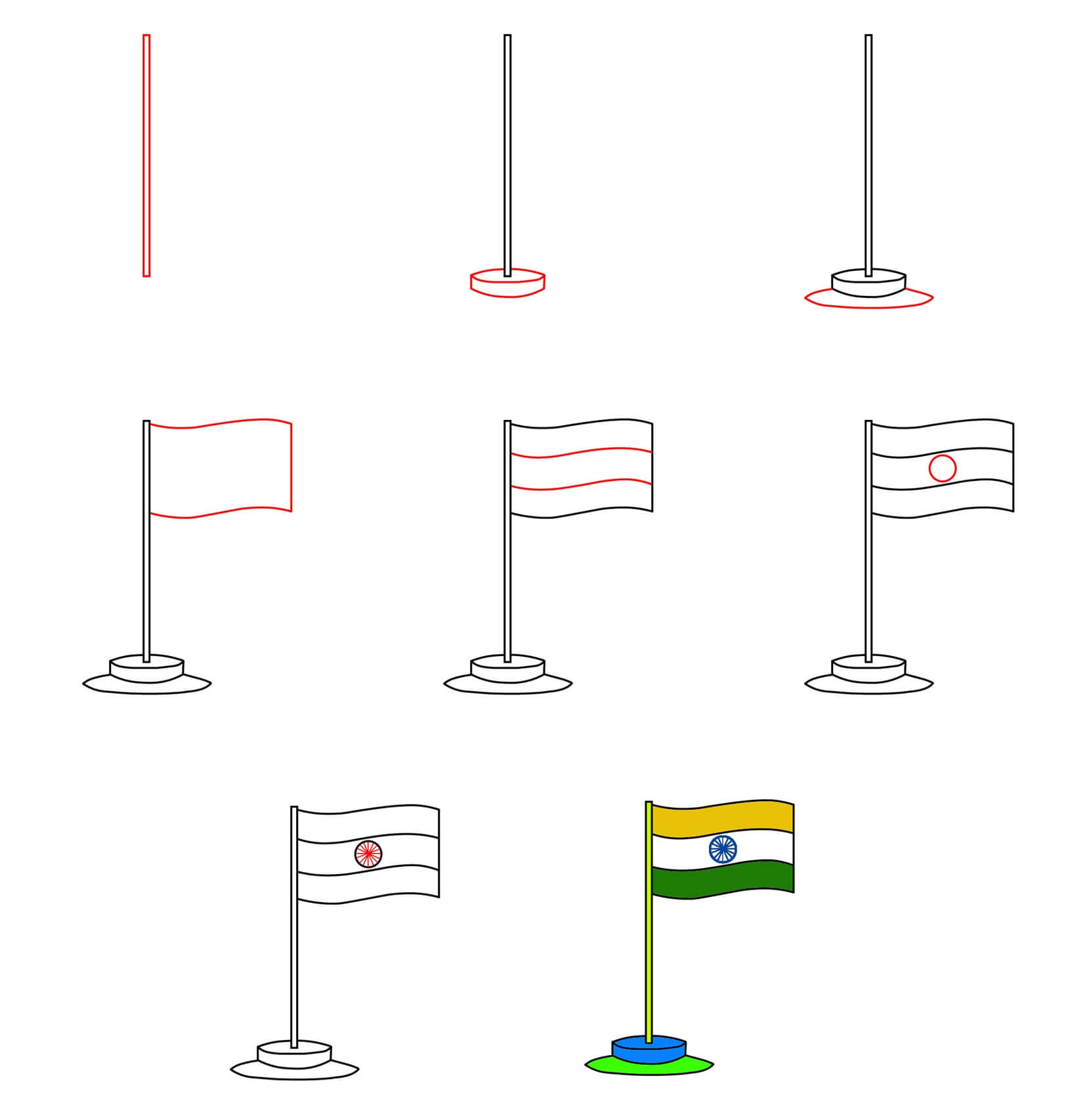 Indian flagpole Drawing Ideas