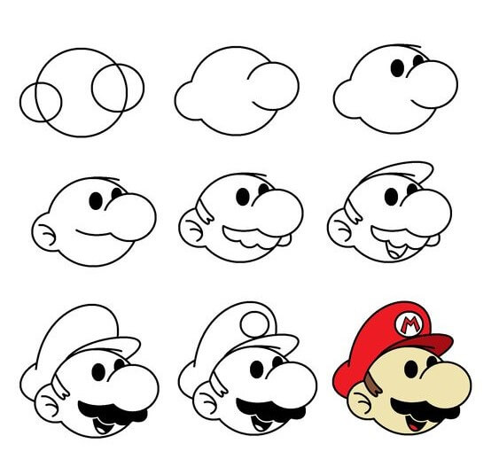 Mario head Drawing Ideas