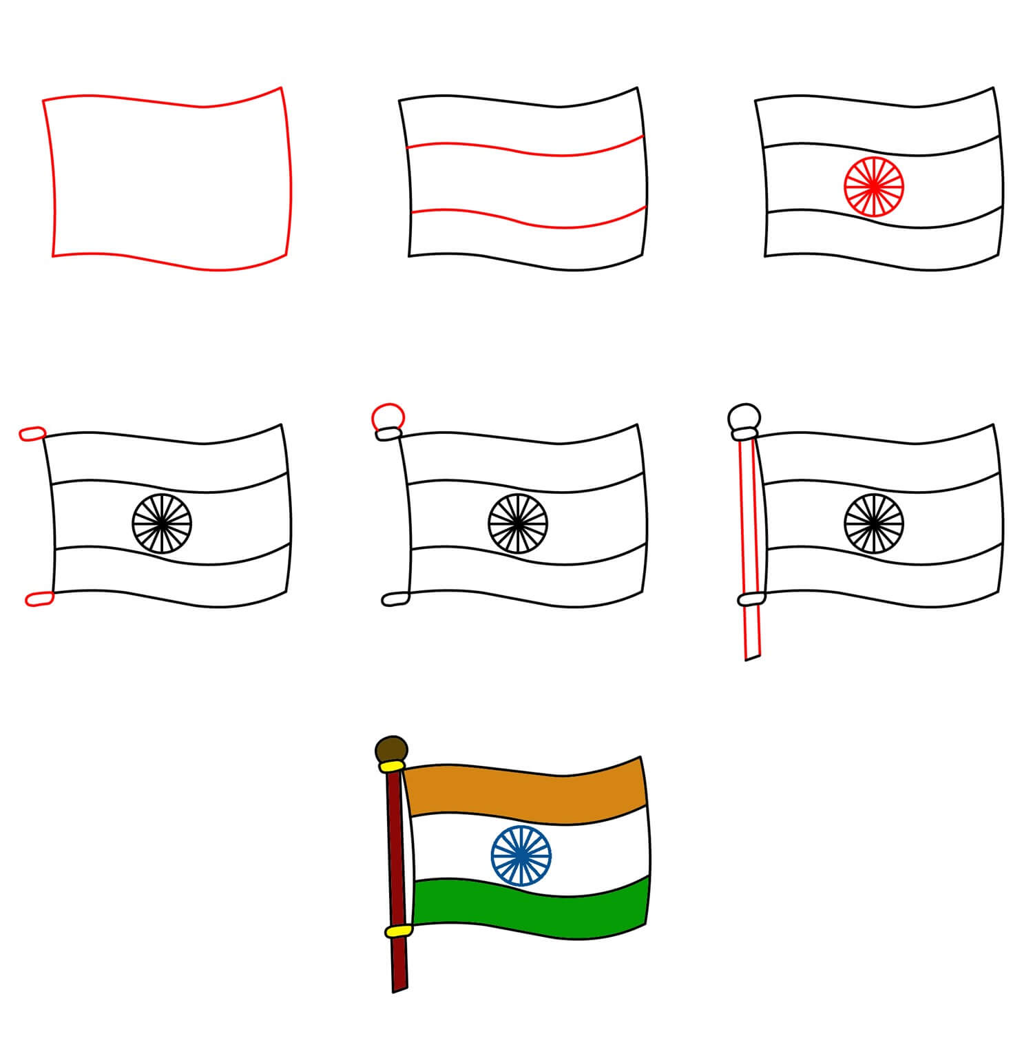 Simple Indian flag Drawing Ideas