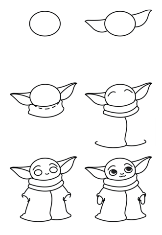 Simple steps to draw baby yoda (2) Drawing Ideas