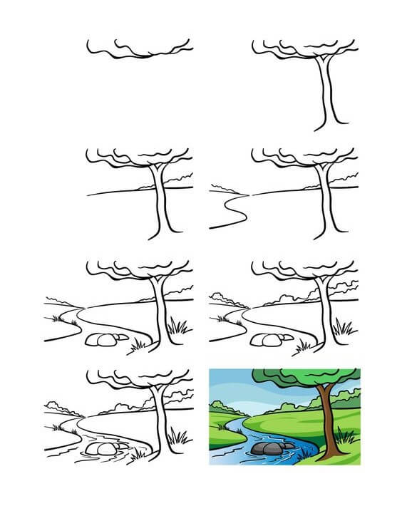 How to draw Stream landscape (1)