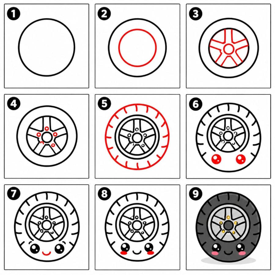 Cute Wheel Drawing Ideas