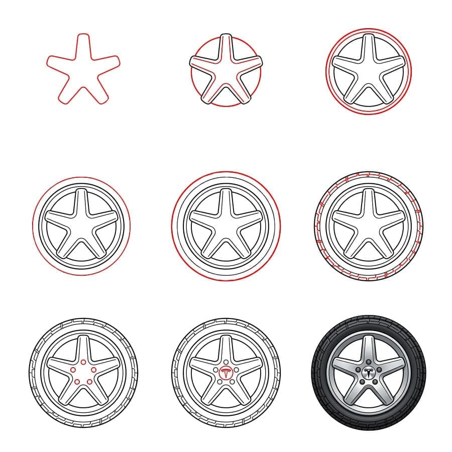 Tesla Wheel Drawing Ideas