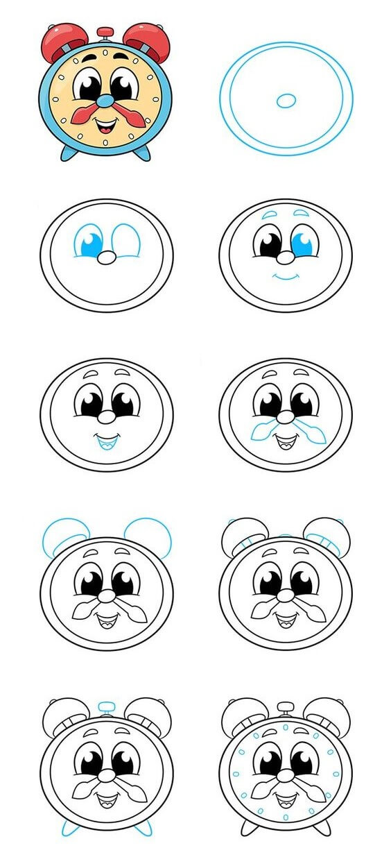 How to draw cartoon clock (2)