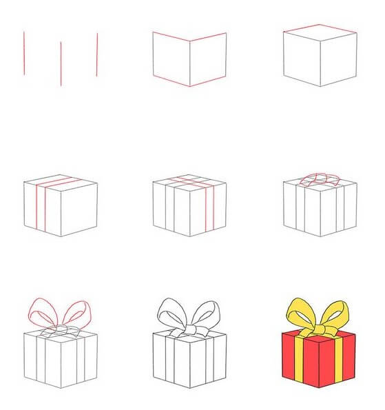 How to draw Gift box idea (2)