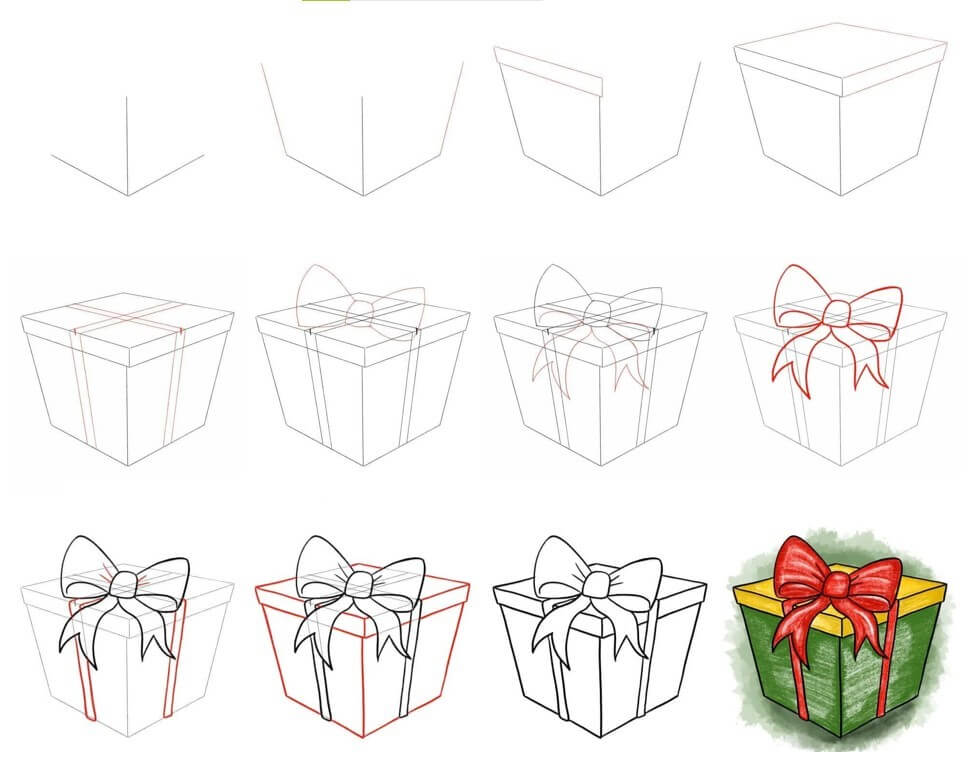 How to draw Gift box idea (21)