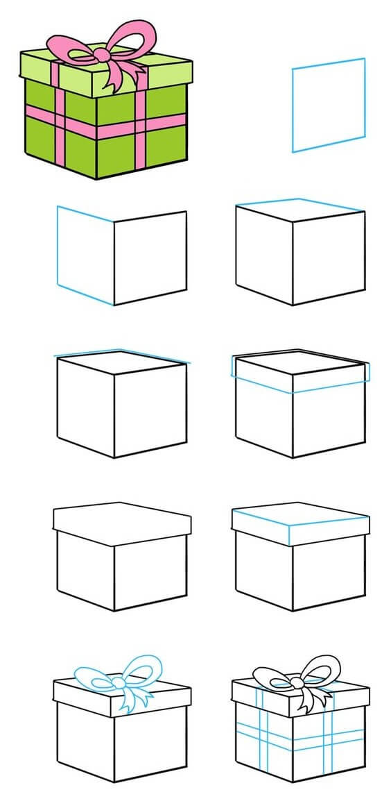 How to draw Gift box idea (5)