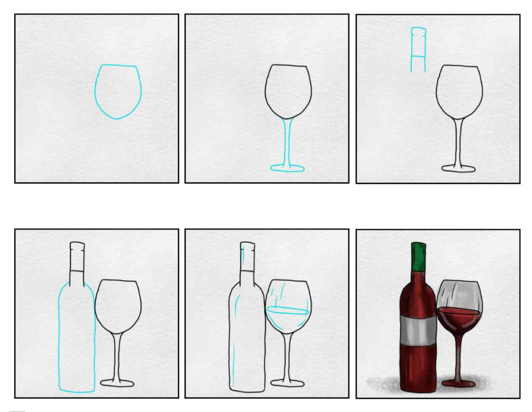 How to draw Glass bottles and cups