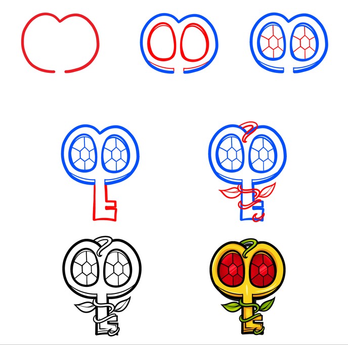 How to draw heart shaped key