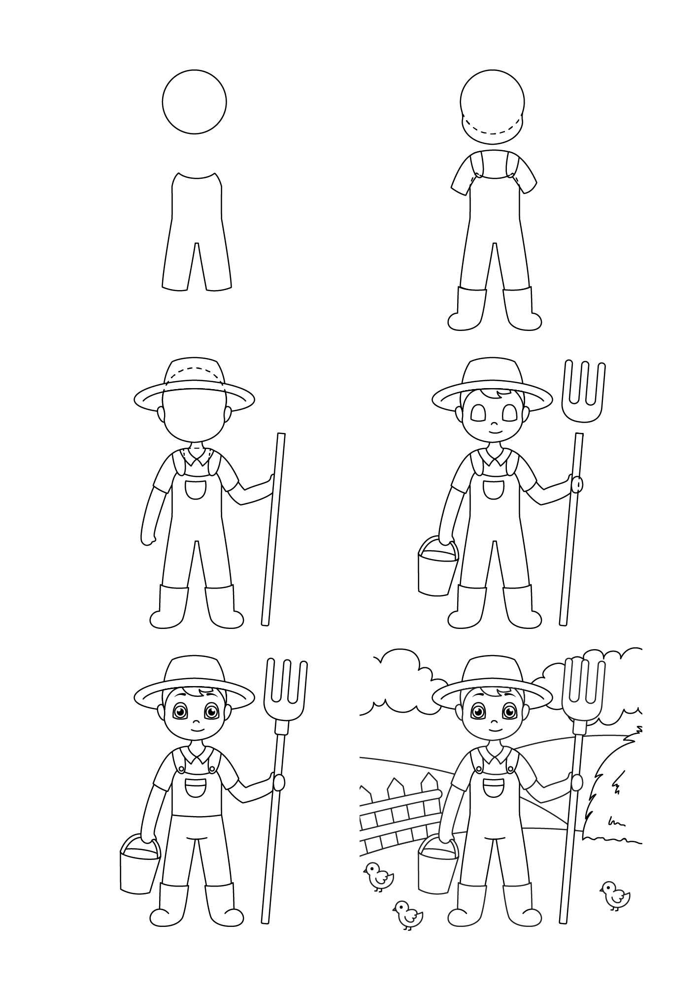 How to draw Simple farmer drawing