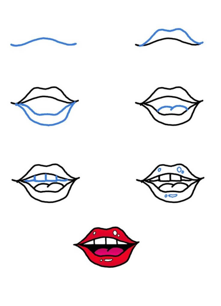 How to draw Smiling lips (4)