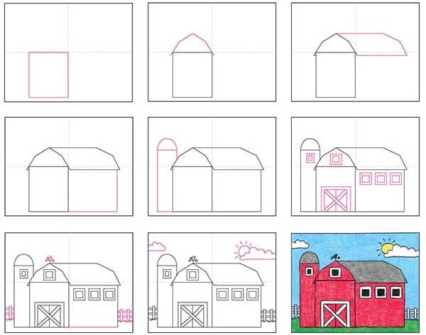 How to draw Barn idea (6)