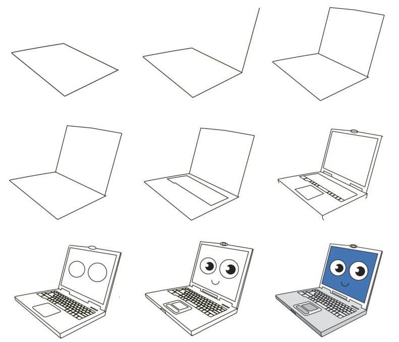 Cartoon laptop Drawing Ideas