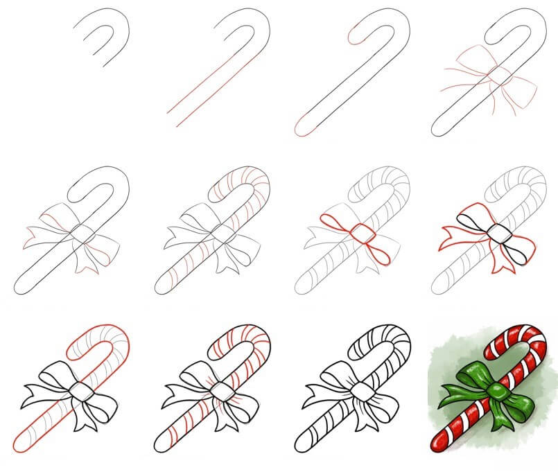 How to draw Christmas candy 6