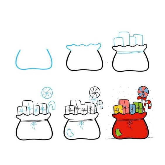 How to draw Christmas gift bag