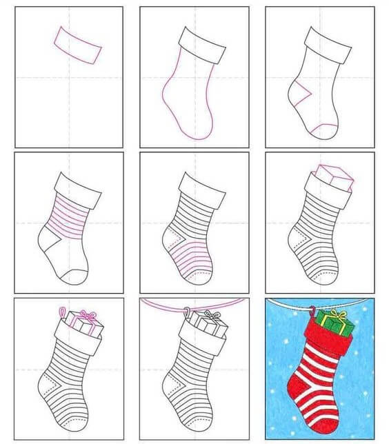 How to draw Christmas stocking 2