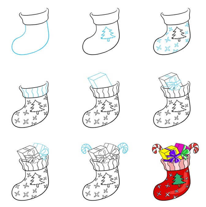 How to draw Christmas stocking 3