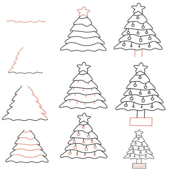 How to draw Christmas tree 4