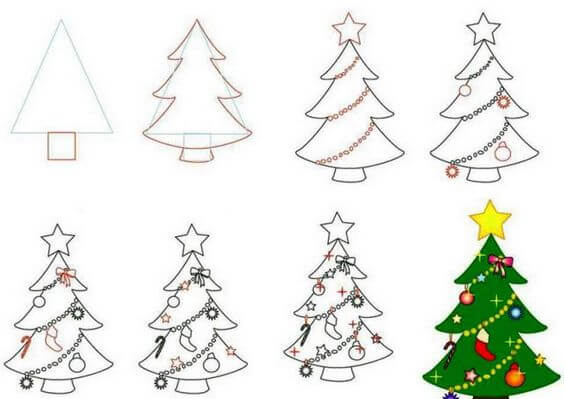 How to draw Christmas tree 6