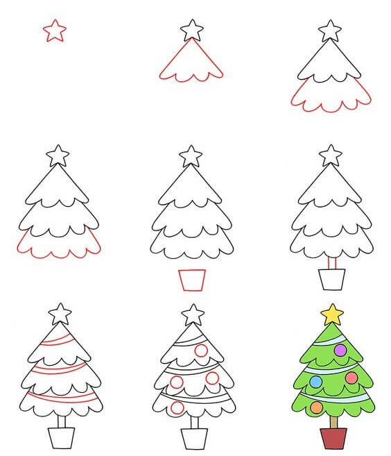 How to draw Christmas tree 8