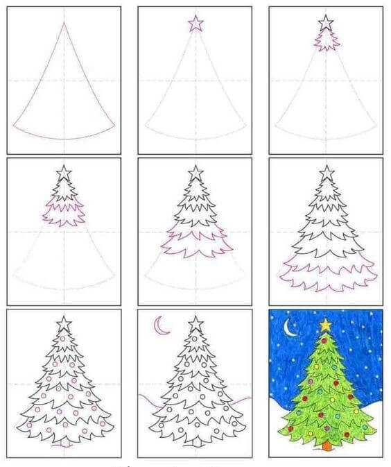 How to draw Christmas tree 9