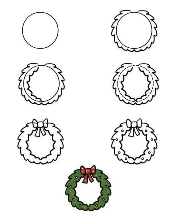 How to draw Christmas wreath 2