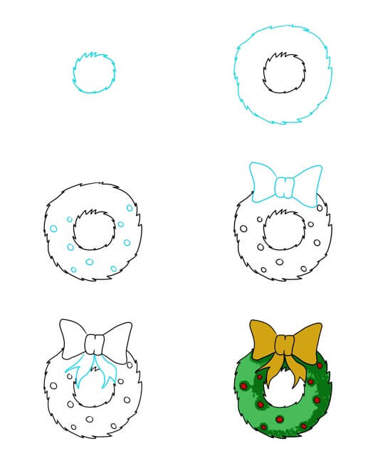 How to draw Christmas wreath 3